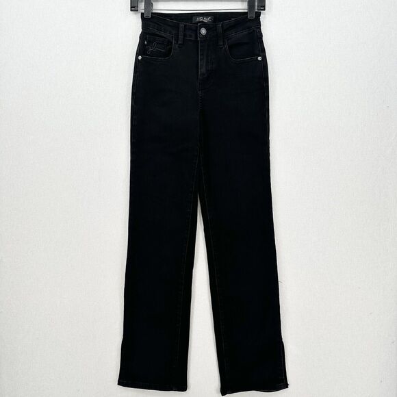 Judy Blue Jeans Womens 0 24 Straight Leg Black Stretch Denim Split Hems EUC - Picture 1 of 13